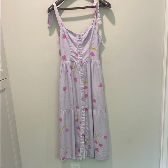 Urban Outfitters Linen Dress Midi Floral Print Dress Size Medium - Picture 5 of 16